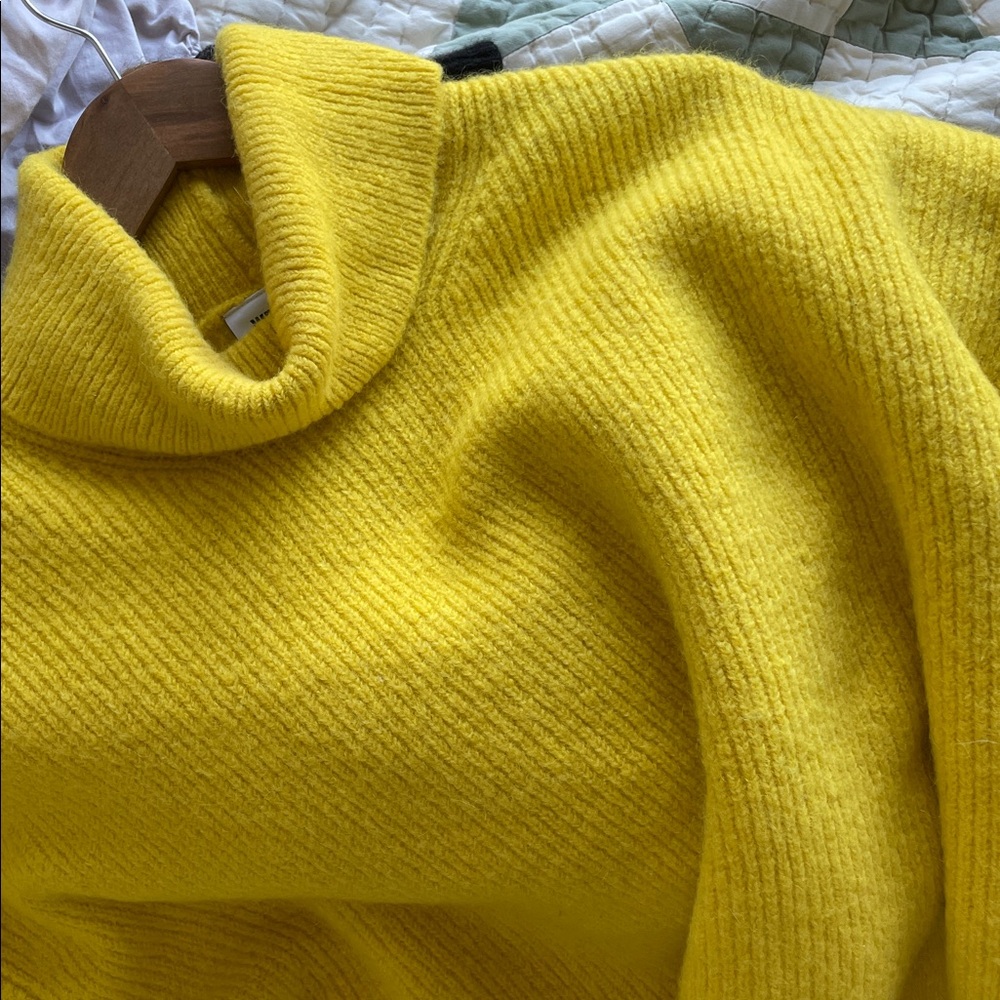 Vibrant Yellow soft knit turtleneck sweater  Large